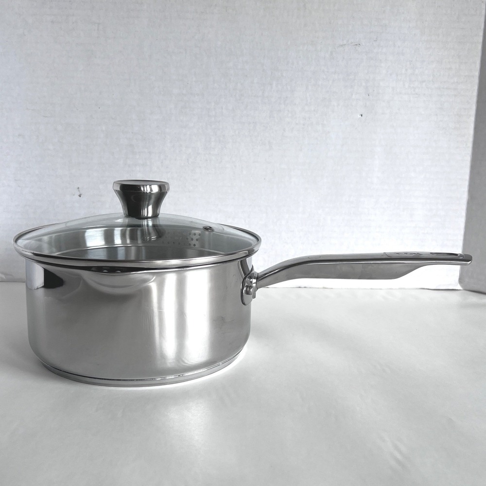 T-fal Cook & Strain 3 Qt Stainless Steel Saucepan Vented Strain Glass Lid TFall